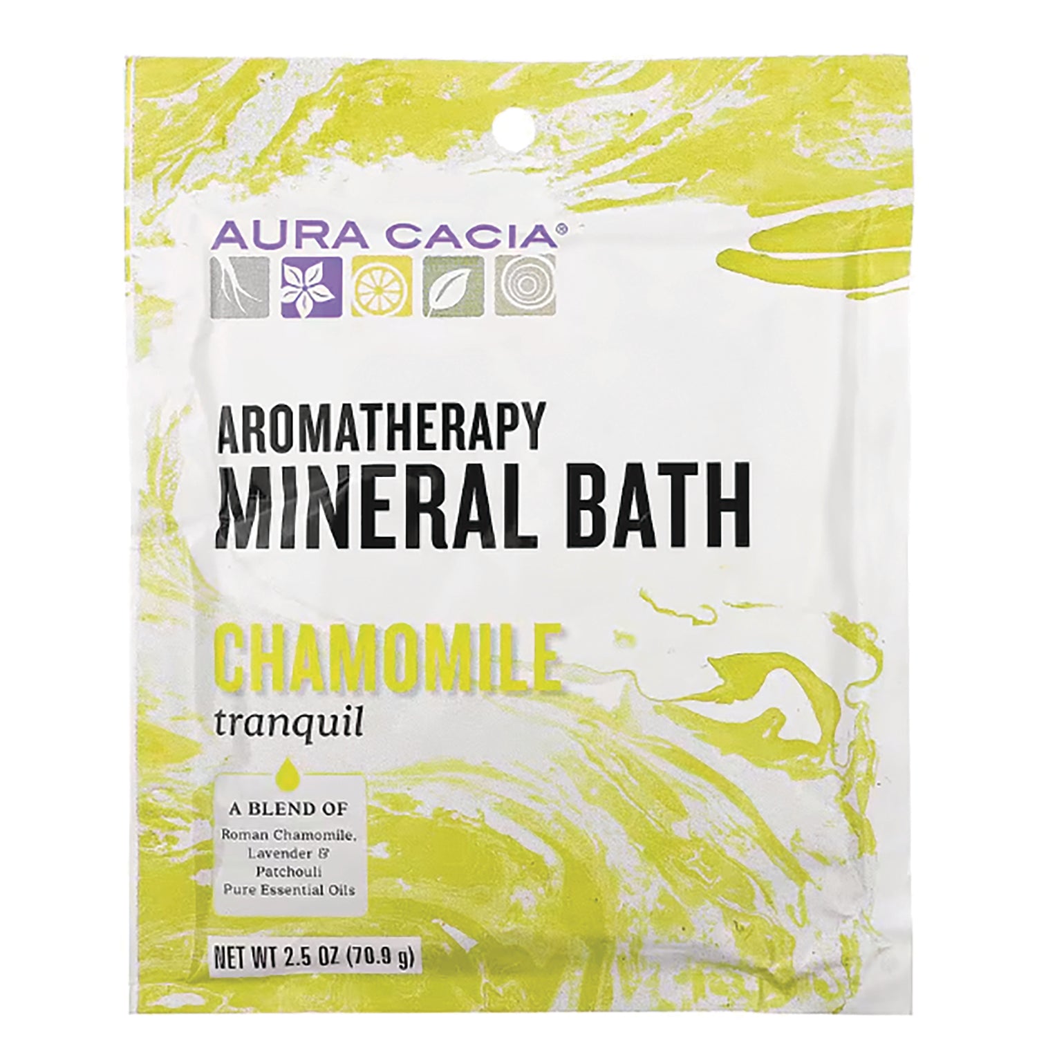 ARC049 | Aura Cacia Aromatherapy Mineral Bath chamomile sachet front