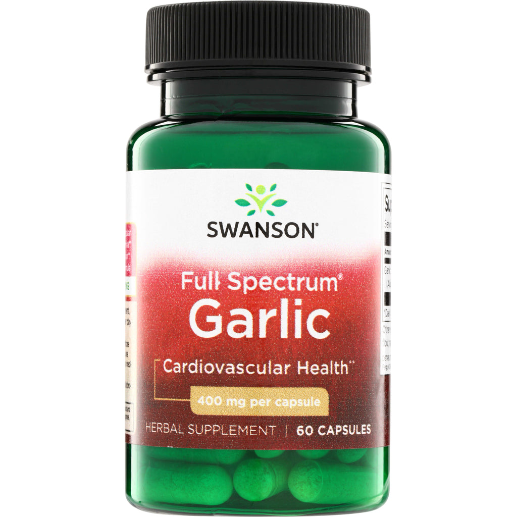 SW1263 | Swanson Full Spectrum Garlic supplement, 400 mg per capsule, 60 capsules, labeled for cardiovascular health - Thumbnail