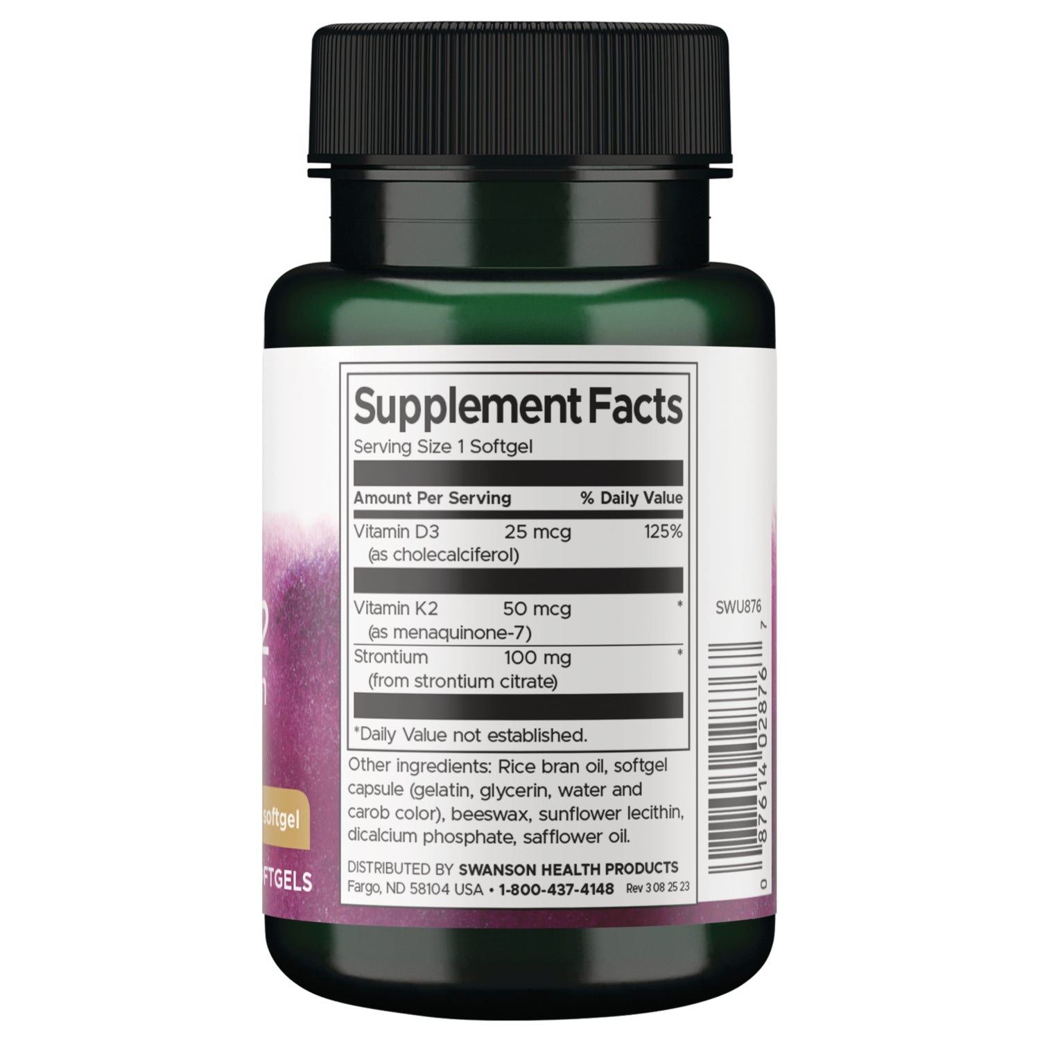 SWU876 | Back label with supplement facts and serving information
