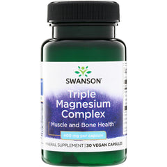 SW1243 | Swanson Triple Magnesium Complex bottle front, Muscle and Bone Health, 400 mg per capsule, 30 vegan capsules