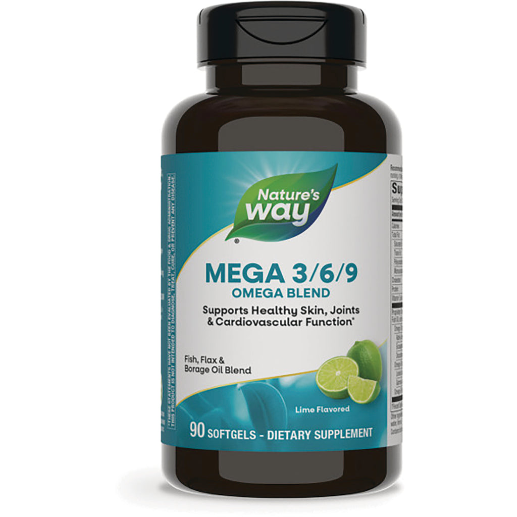 NW612 | Nature's Way Mega 3/6/9 Omega Blend lime flavored 90 softgels bottle front label - Thumbnail