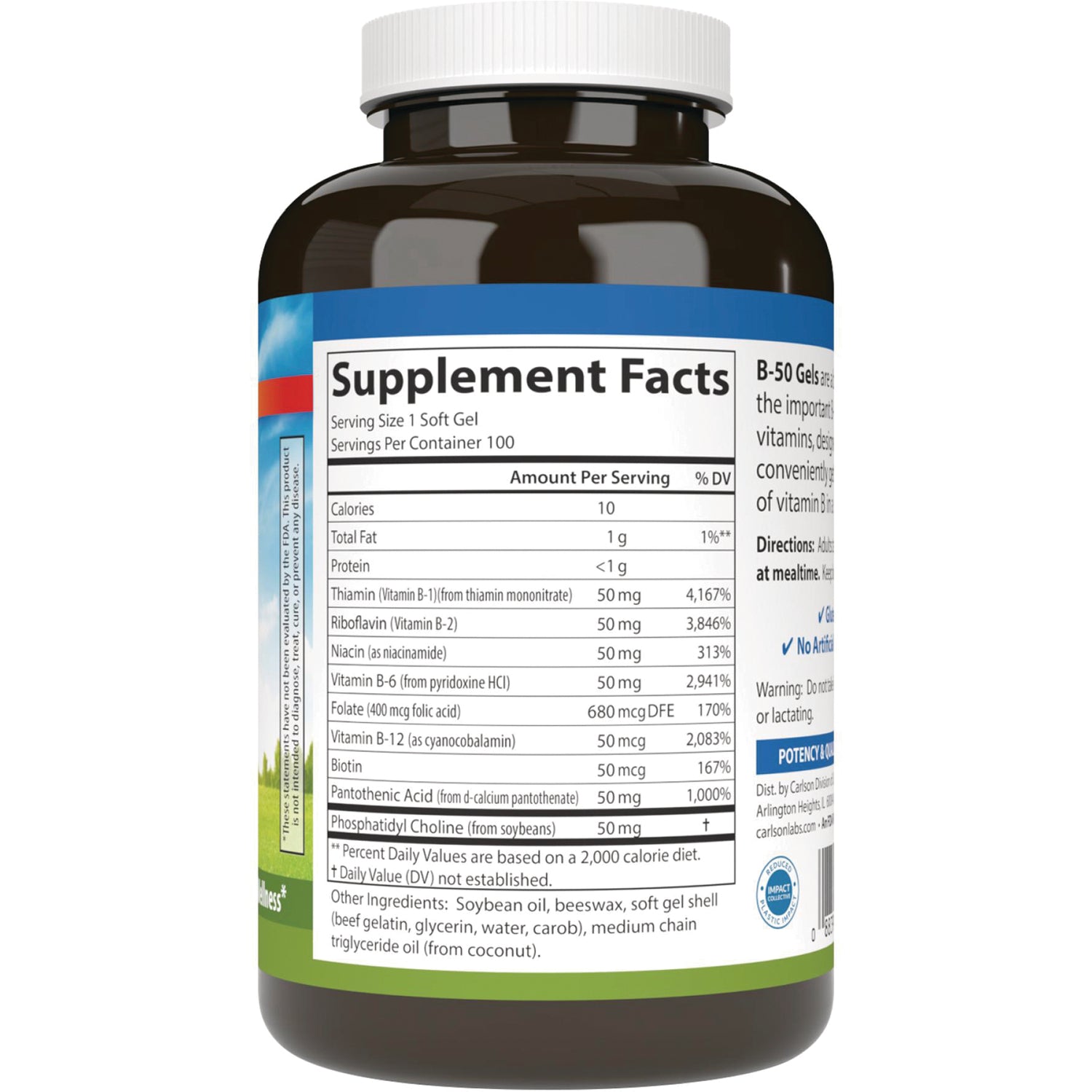 CSN075 | back label showing Supplement Facts panel and ingredients on a brown supplement bottle
