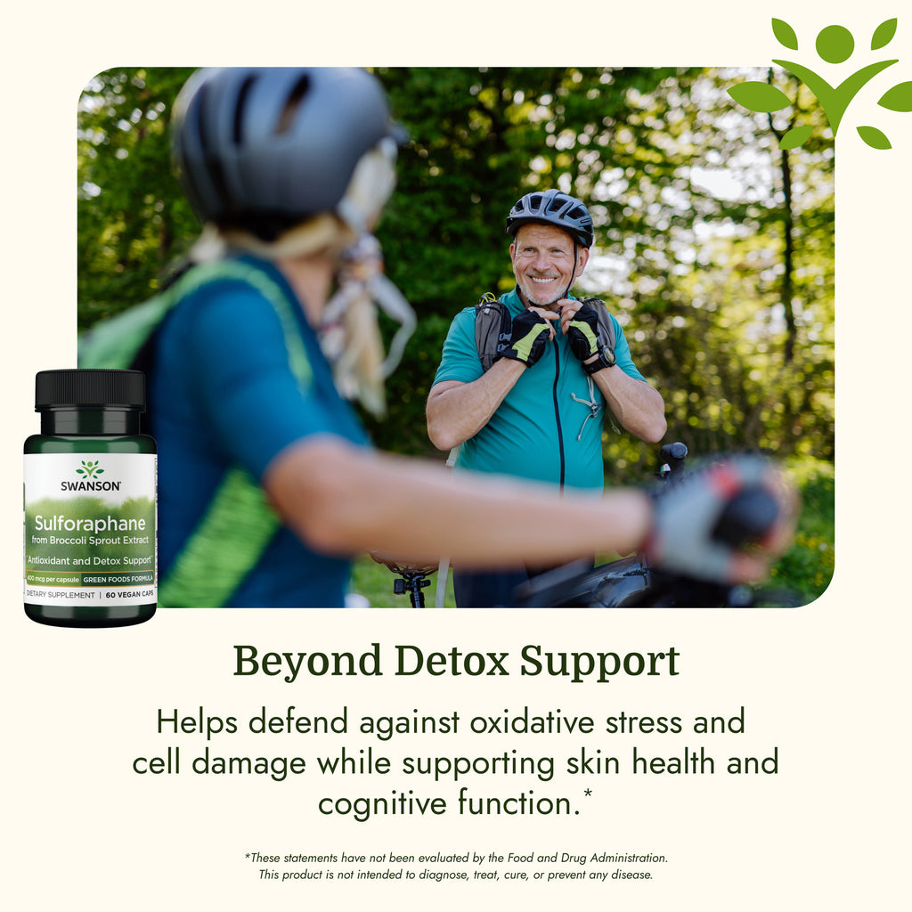 SWR048 | Cyclists in a wooded trail scene with Swanson Sulforaphane bottle and detox support message - Thumbnail