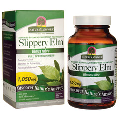 NAT169 | Nature's Answer Slippery Elm supplement box and amber bottle, 1,050 mg, 90 vegetarian capsules