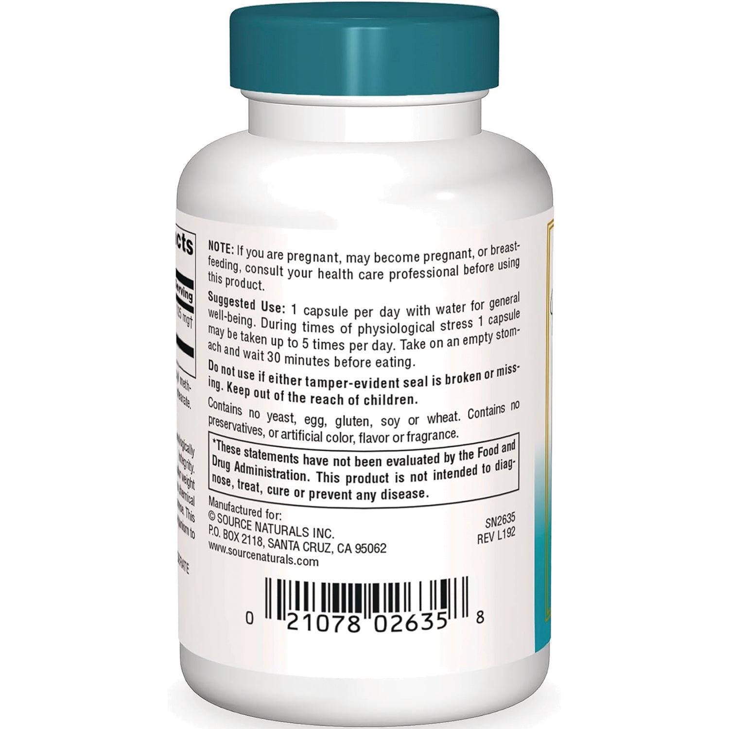 SN607 | Back label with suggested use, warnings, and barcode