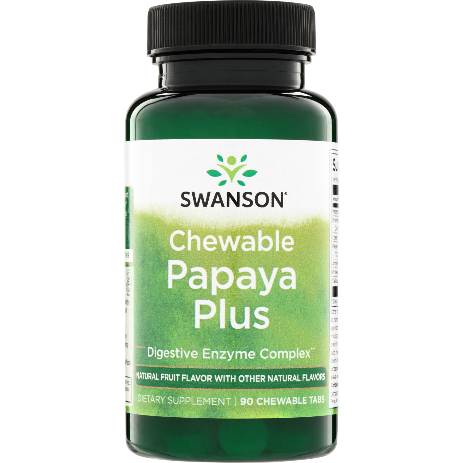 SW1715 | Swanson Chewable Papaya Plus digestive enzyme complex bottle, 90 chewable tabs