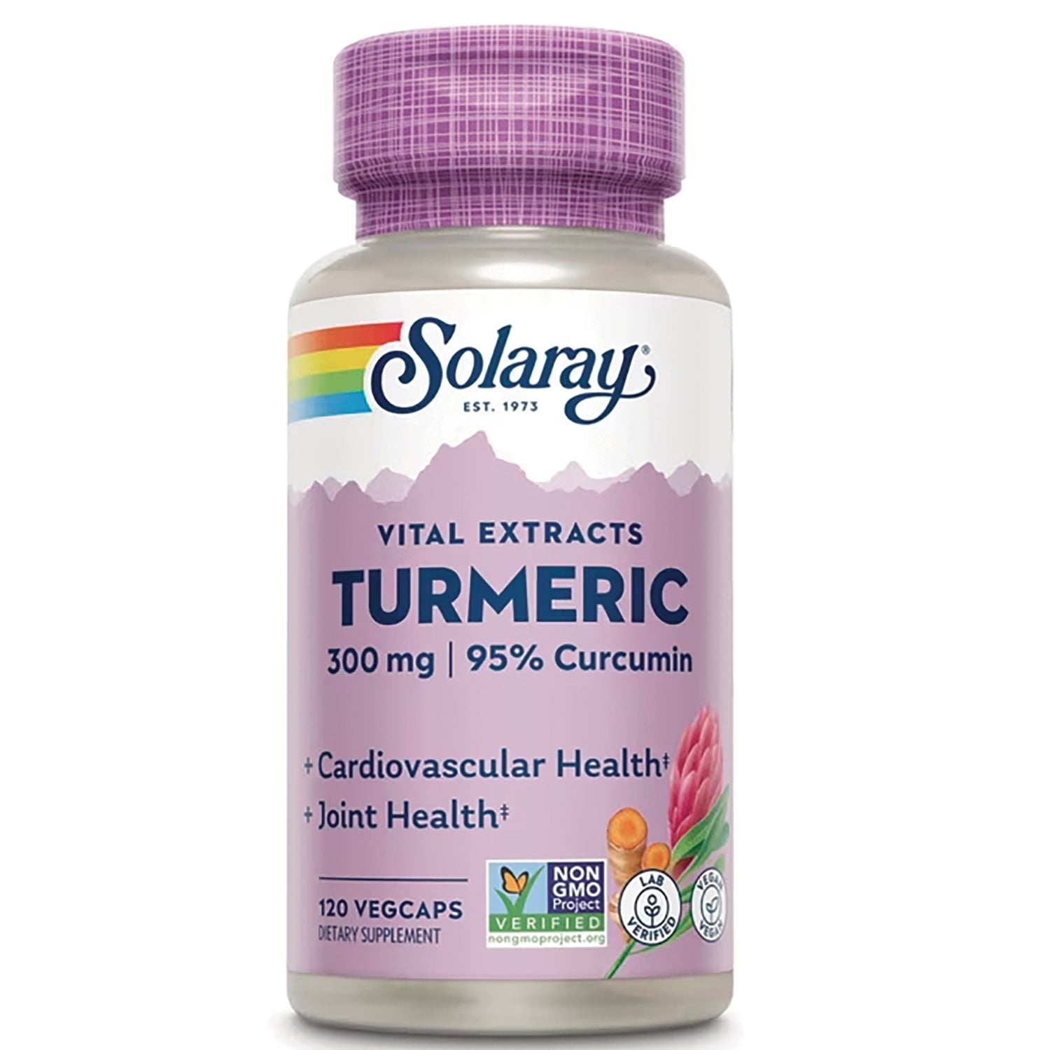 SLR249 | Solaray Vital Extracts Turmeric 300 mg, 95% Curcumin, 120 VegCaps, Non-GMO Project Verified
