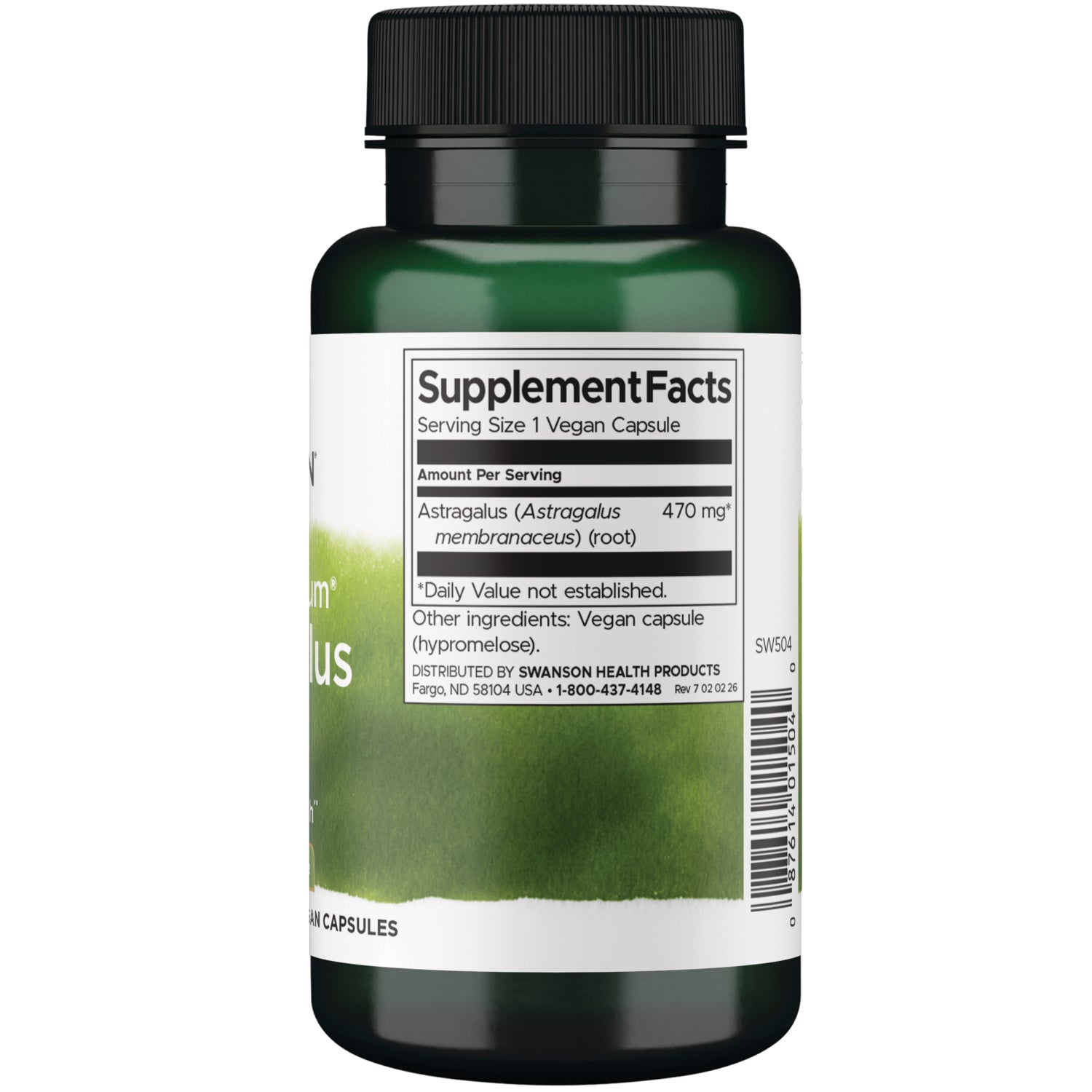 SW504 | Back label with supplement facts and serving information
