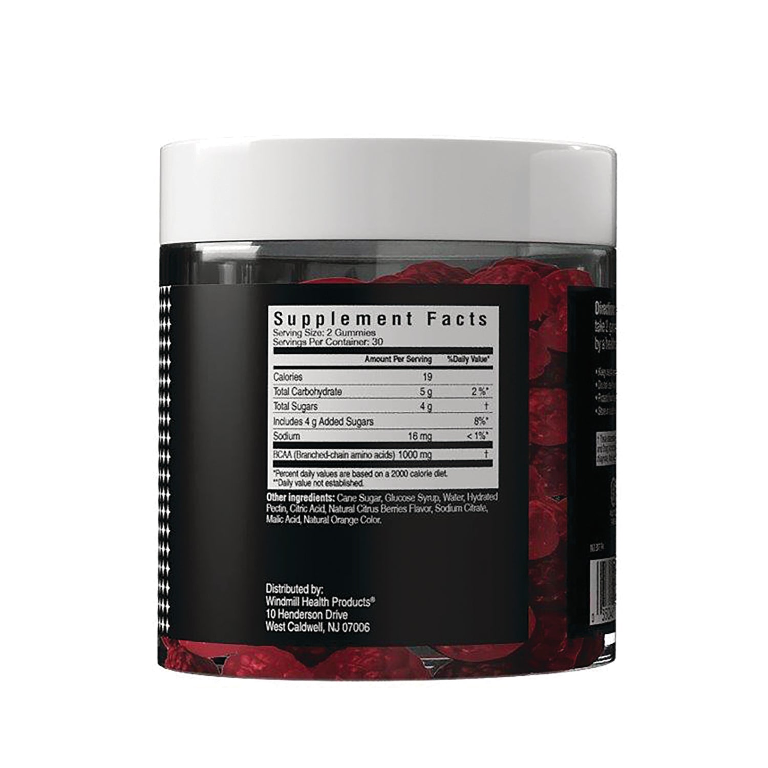 CYB003 | Back label with Supplement Facts panel and ingredient list on jar of red gummies