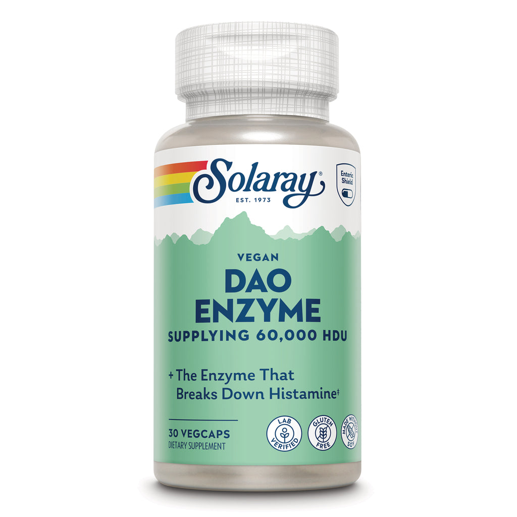 SLR544 | Solaray Vegan DAO Enzyme, supplying 60,000 HDU, 30 VegCaps dietary supplement bottle - Thumbnail