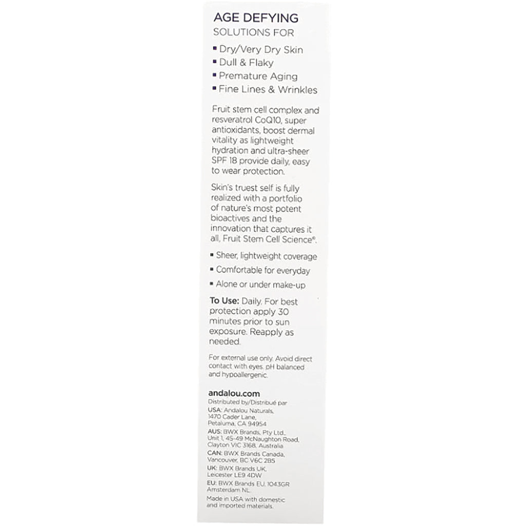 ADN021 | Back panel: Age Defying solutions listing benefits for dry skin and 'To Use: Daily' instructions - Thumbnail
