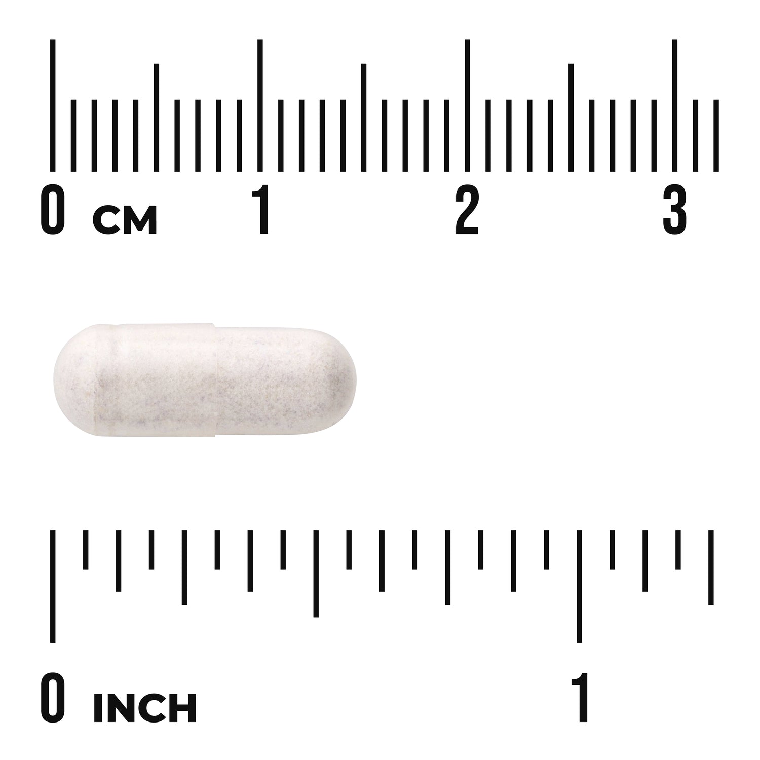 SWU078 | White capsule beside centimeter and inch rulers showing size, visible text "0 CM" and "0 INCH"