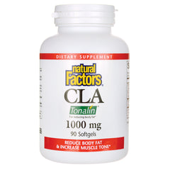 NFC017 | Natural Factors CLA Tonalin 1000 mg bottle, 90 softgels, front label with reduce body fat claim