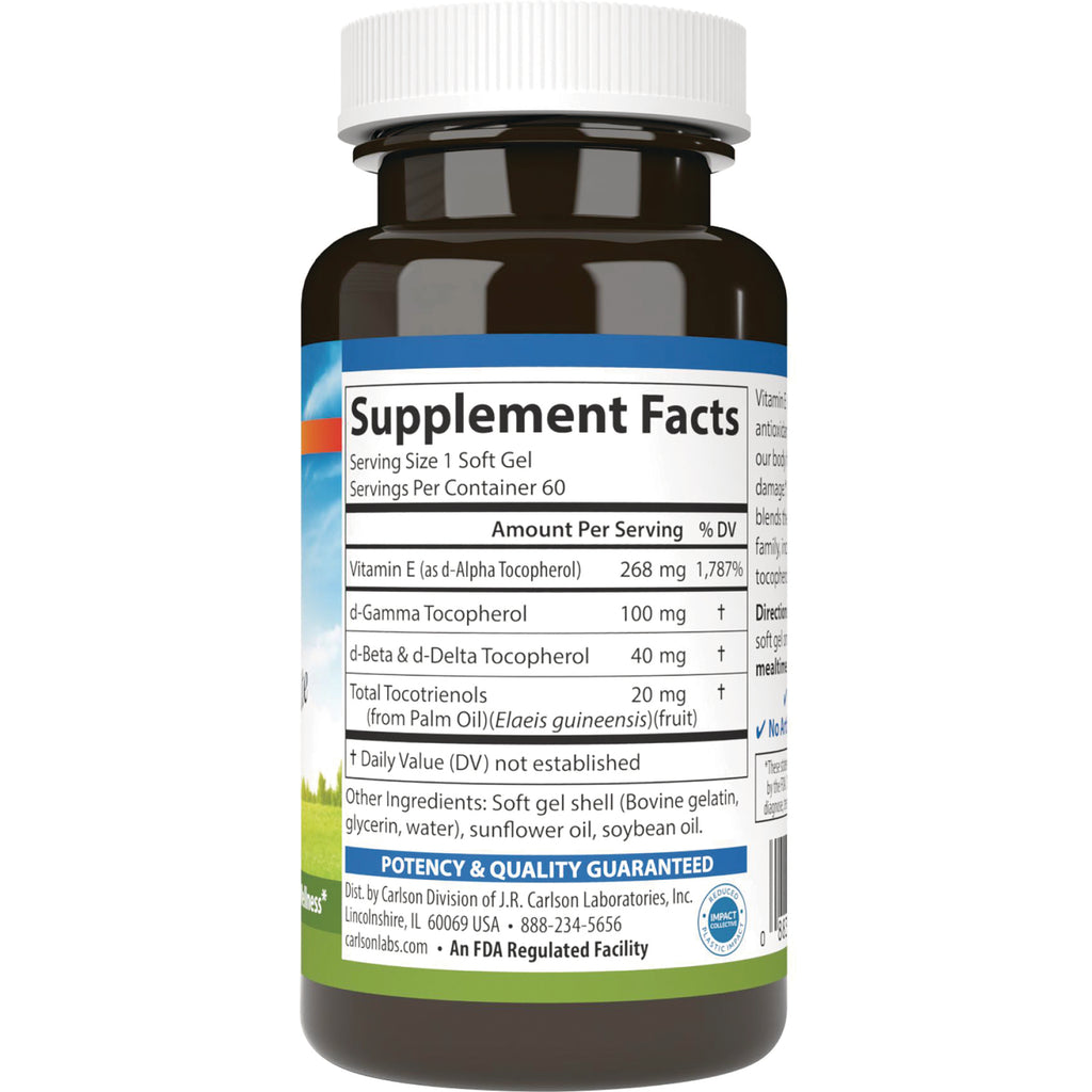 CSN109 | supplement facts panel on brown bottle showing vitamin E amounts, serving size, and other ingredients - Thumbnail