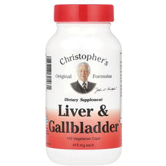 DCR006 | Christopher's Liver & Gallbladder dietary supplement bottle, white with red cap, 100 vegetarian caps 415 mg each