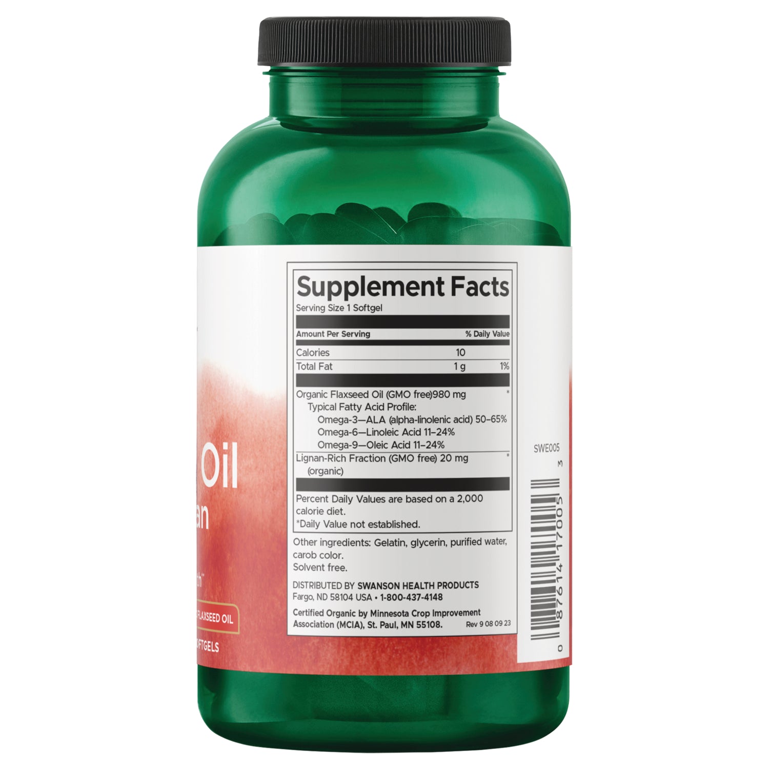 SWE005 | Back label with Supplement Facts panel, ingredients, and barcode