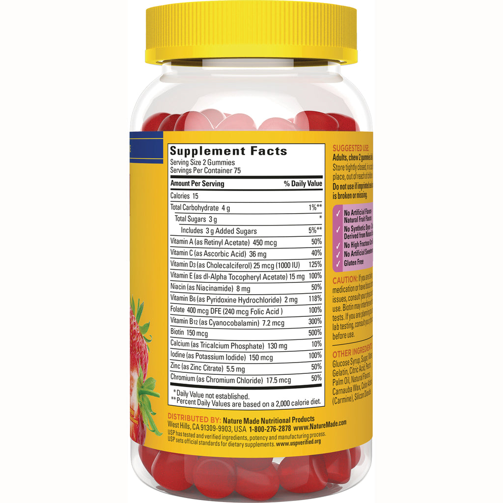 NTM168 | Back of gummy bottle showing Supplement Facts panel, ingredients and caution text - Thumbnail