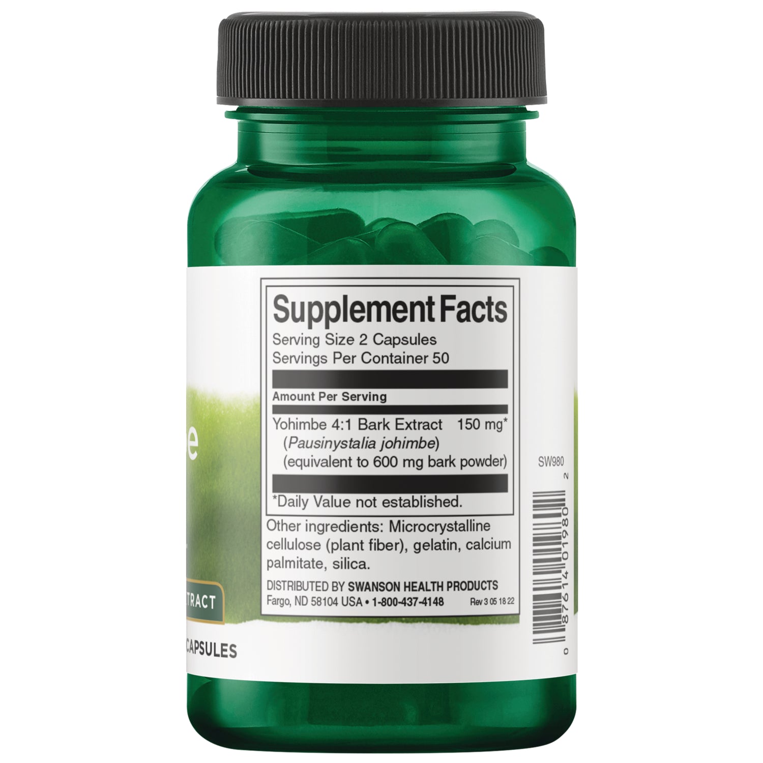 SW980 | Back label with supplement facts and serving information