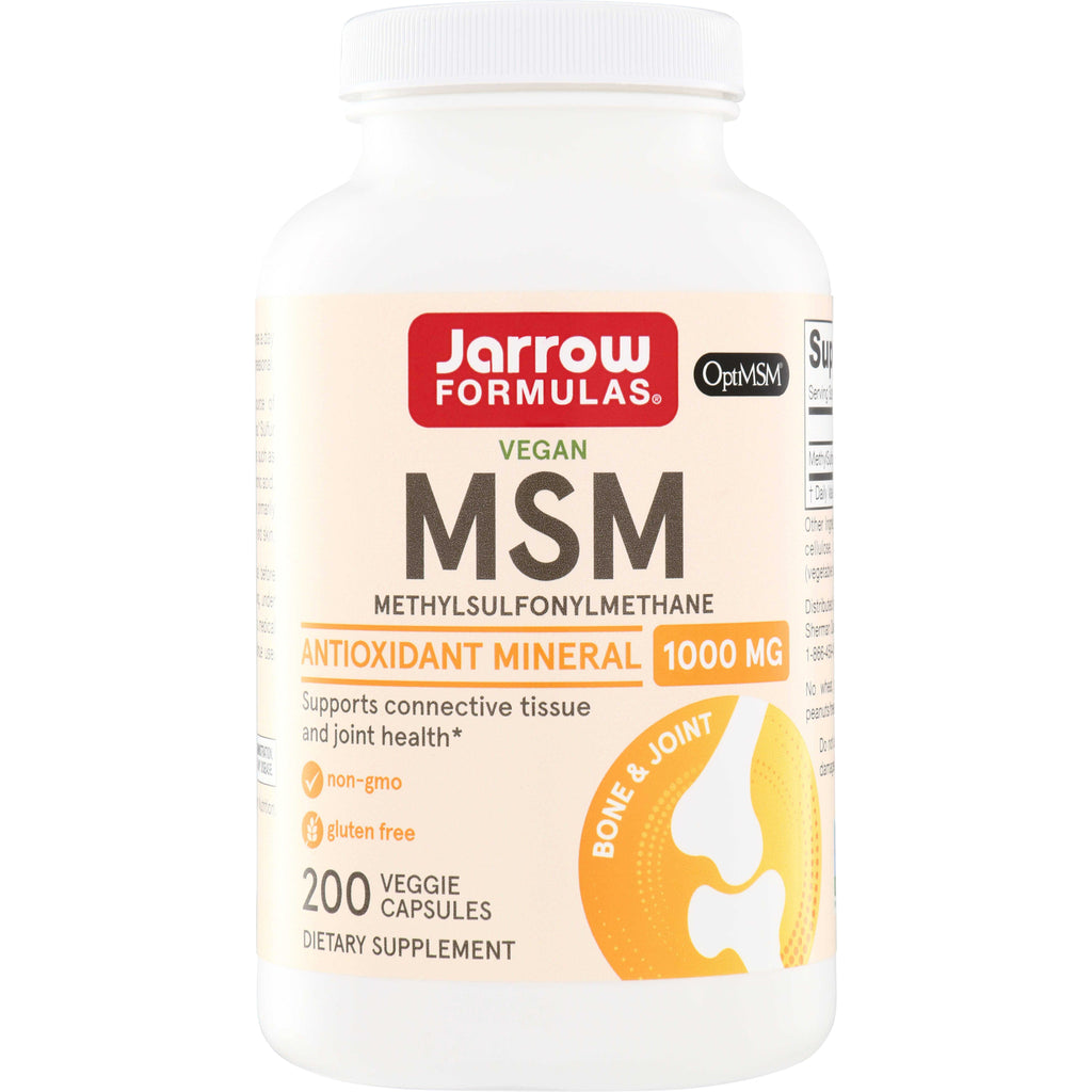 JR346 | Jarrow Formulas Vegan MSM 1000 mg, 200 veggie capsules dietary supplement bottle - Thumbnail