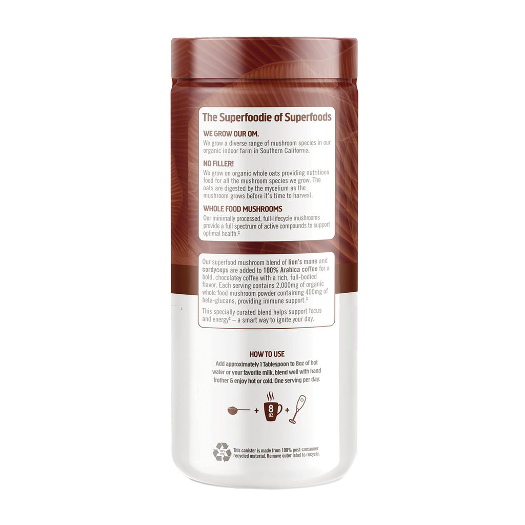 MMX050 | back label of brown and white supplement canister showing product information, how-to-use instructions and recycling symbol - Thumbnail