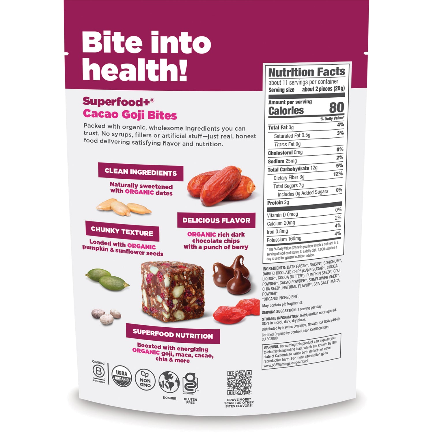 NAV043 | Back packaging with nutrition facts panel, product description and Navitas Organics logo