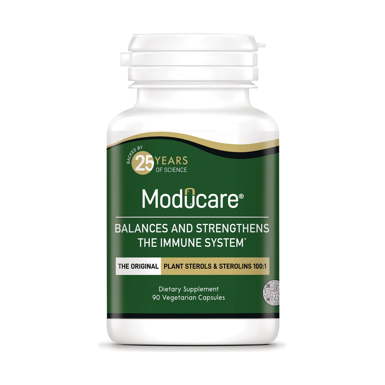 KY078 | Moducare white bottle with green label reading Balances and strengthens the immune system, 90 Vegetarian Capsules