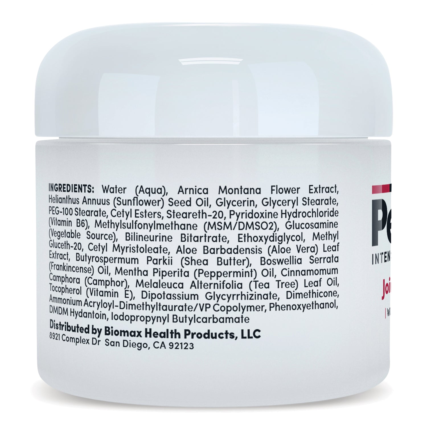 PNX001 | Back of white jar showing ingredients list and distributor information