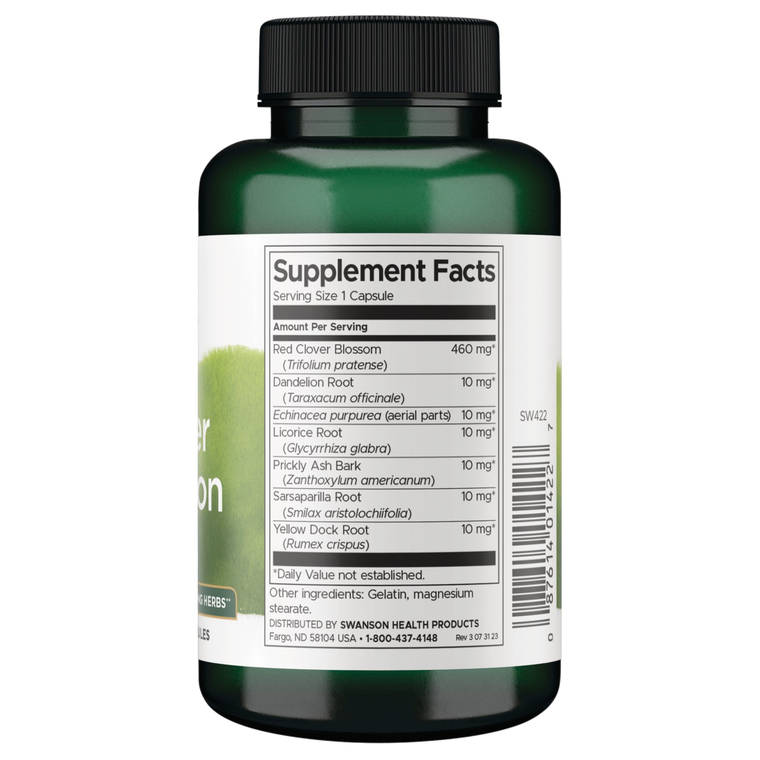 SW422 | Back label with supplement facts and serving information