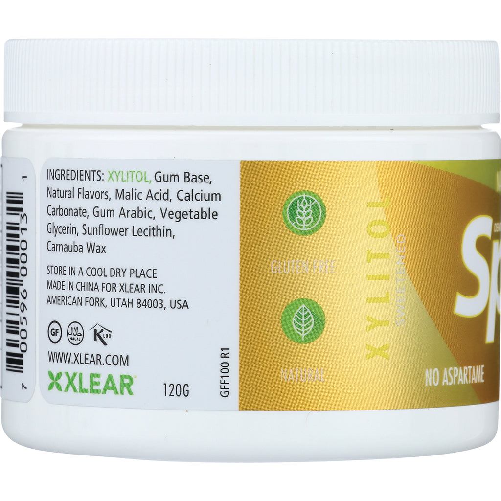 XL006 | Back label of Spry gum container showing ingredients, Gluten Free and Natural icons, and No Aspartame text - Thumbnail