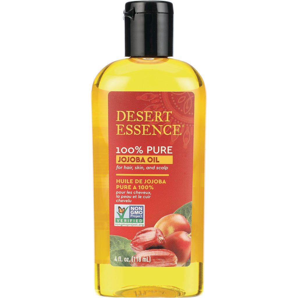 DST025 | Desert Essence 100% Pure Jojoba Oil bottle, 4 fl oz, golden oil with red label - Thumbnail
