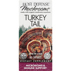 Host Defense Turkey Tail supplement box, 60 capsules, gluten free and vegan, certified organic