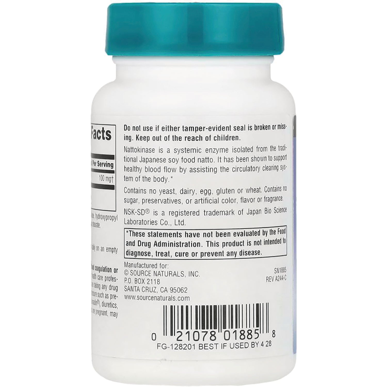 SN513 | Supplement bottle back label with warnings, ingredients details, and barcode