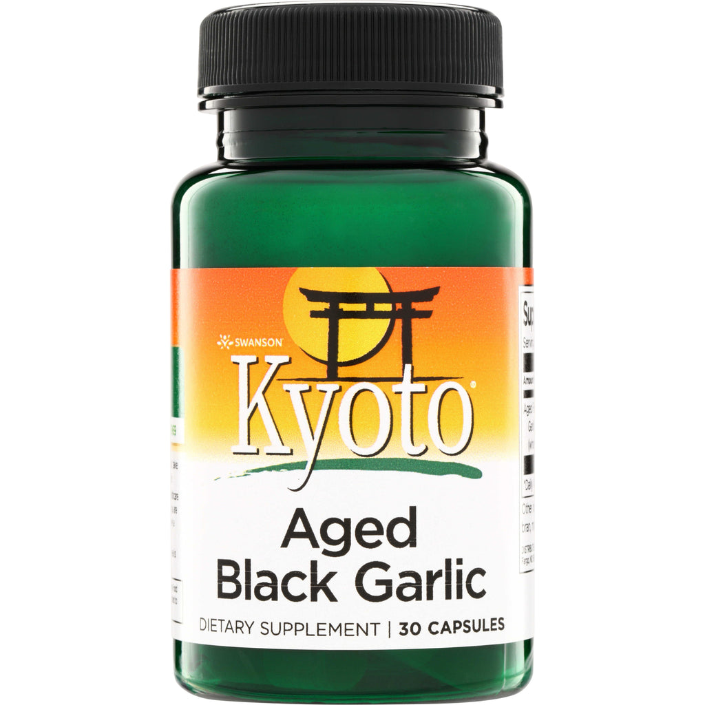 SWK014 | Kyoto Aged Black Garlic dietary supplement, 30 capsules, green bottle front - Thumbnail