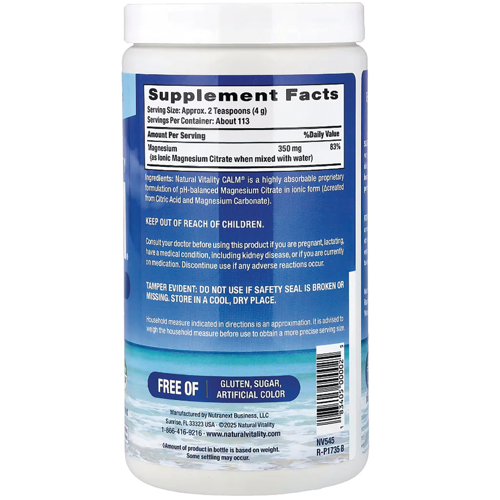NVT001 | Back label of white supplement jar showing Supplement Facts panel, warnings, and FREE OF GLUTEN, SUGAR, ARTIFICIAL COLOR - Thumbnail