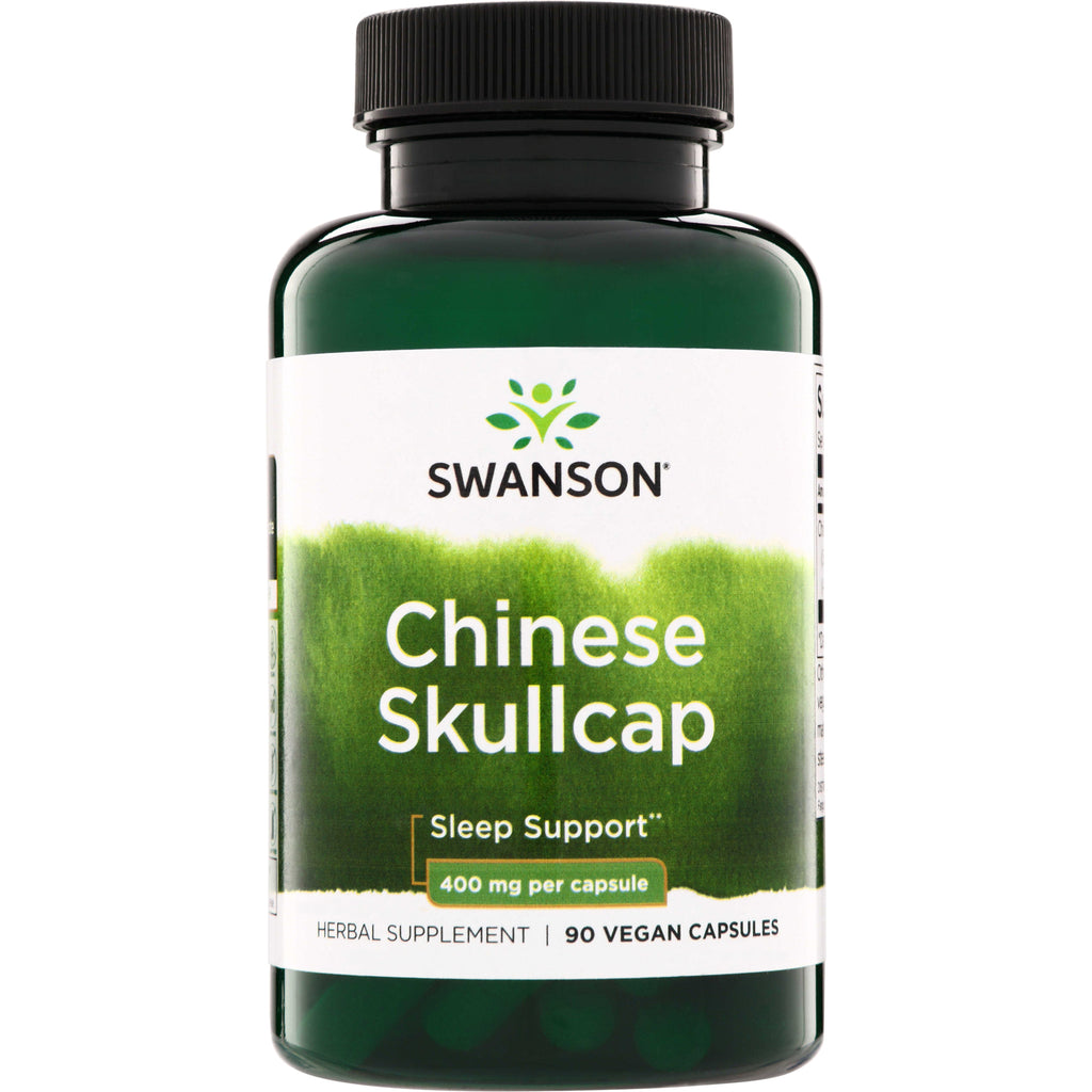 SW1128 | Swanson Chinese Skullcap, Sleep Support, 400 mg per capsule, 90 vegan capsules bottle front - Thumbnail