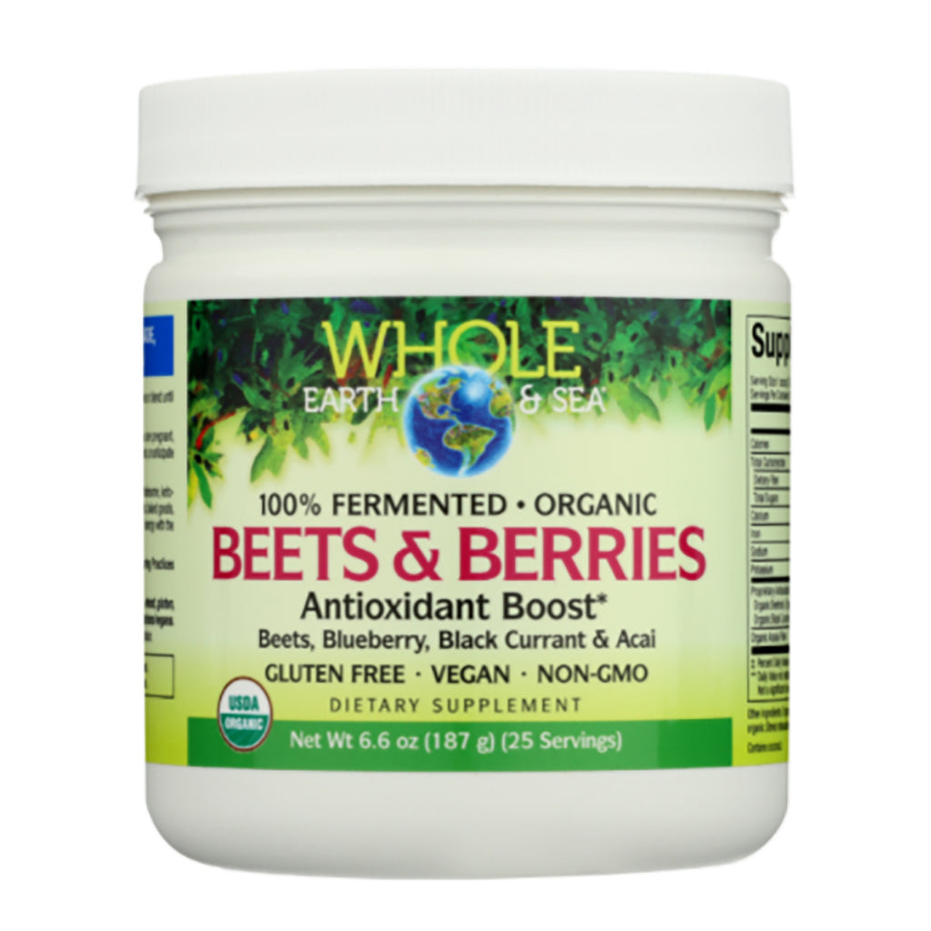NFC196 | Whole Earth & Sea Beets & Berries supplement jar with label reading Antioxidant Boost, gluten free vegan - Thumbnail