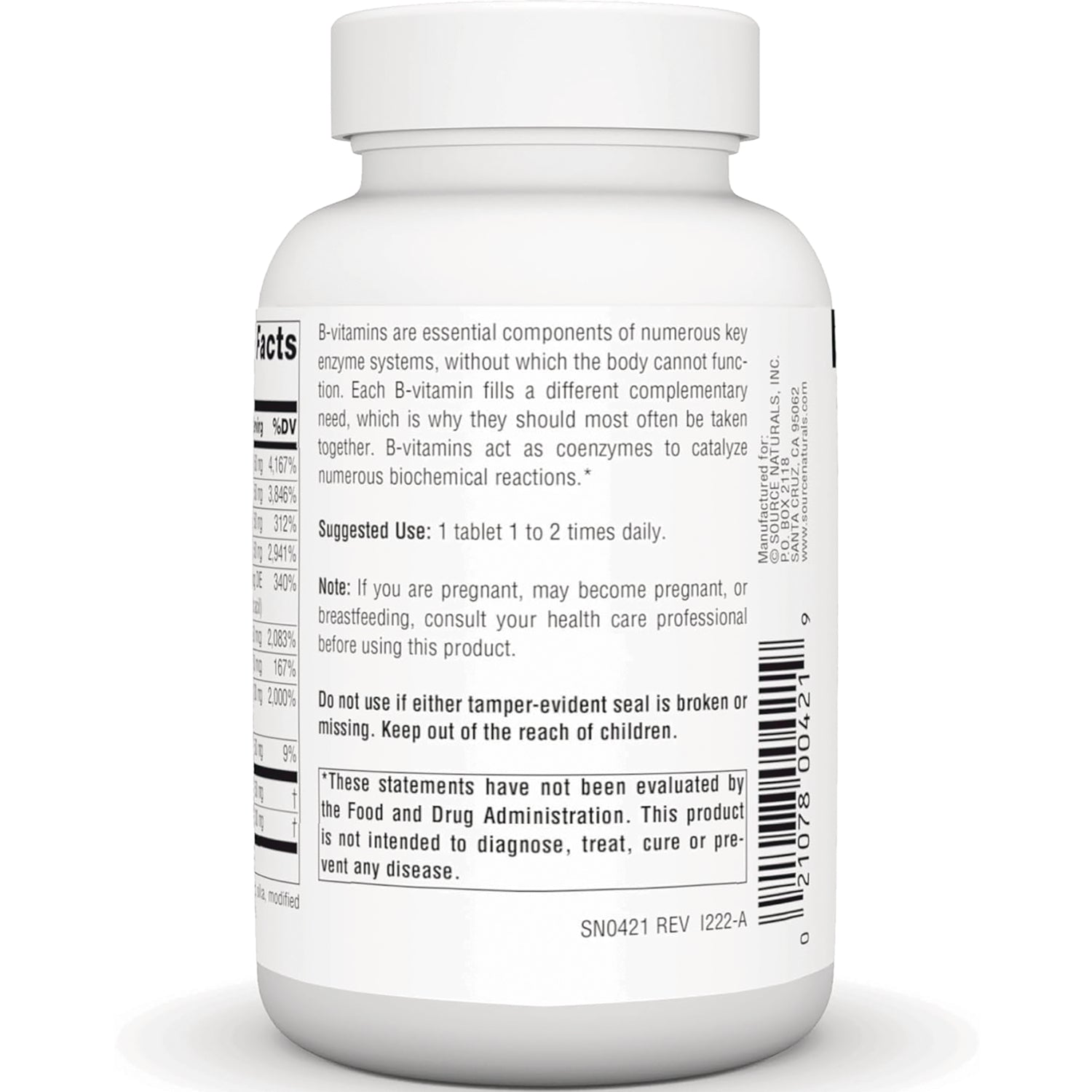 SN527 | Supplement bottle back label with suggested use, warnings, and barcode