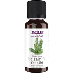 NWF590 | Amber 1 fl oz NOW essential oils bottle labeled 100% pure balsam fir needle