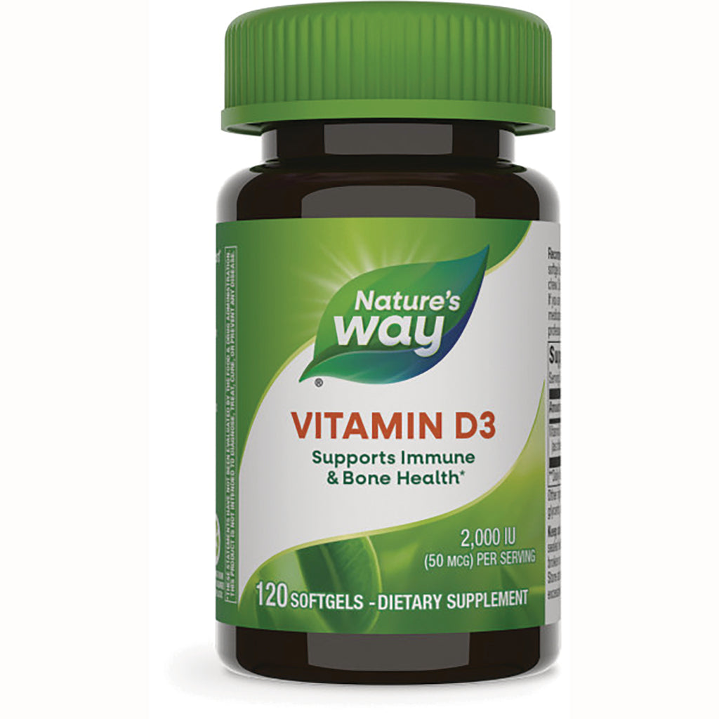 NW786 | Nature's Way VITAMIN D3 bottle, 120 softgels, 2,000 IU, supports immune and bone health - Thumbnail