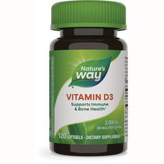 NW786 | Nature's Way VITAMIN D3 bottle, 120 softgels, 2,000 IU, supports immune and bone health