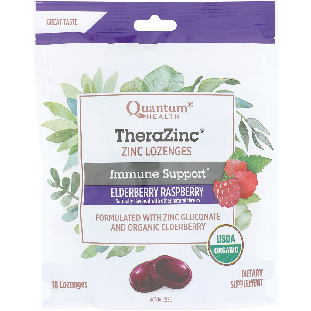 QU071 | Quantum Health TheraZinc zinc lozenges elderberry raspberry bag, USDA Organic, 18 lozenges - Thumbnail