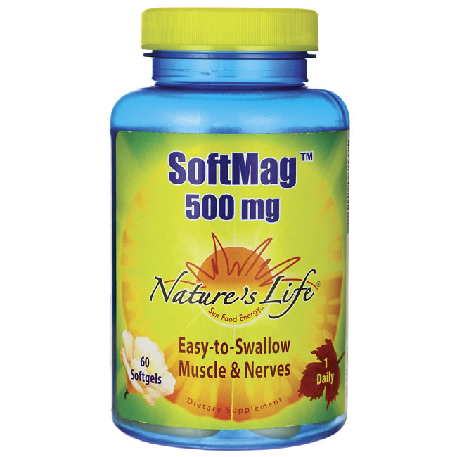 NSL066 | SoftMag 500 mg Nature's Life bottle, 60 softgels, Easy-to-Swallow muscle & nerves dietary supplement
