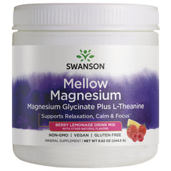 SW1990 | Swanson Mellow Magnesium berry lemonade drink mix tub front label with fruit graphics