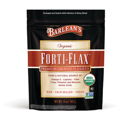 BAR082 | Barlean's Forti-Flax premium ground flaxseed pouch with USDA Organic seal, net wt 14 oz