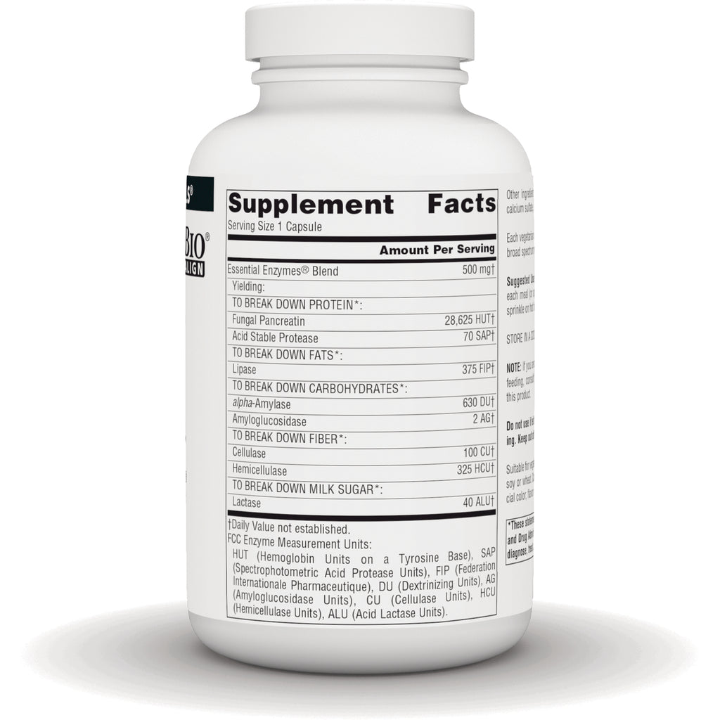 SN199 | Back label with Supplement Facts panel and Essential Enzymes blend details - Thumbnail