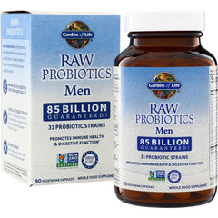 GLF130 | Garden of Life RAW Probiotics Men, 85 Billion Guaranteed, 31 probiotic strains, 90 vegetarian capsules