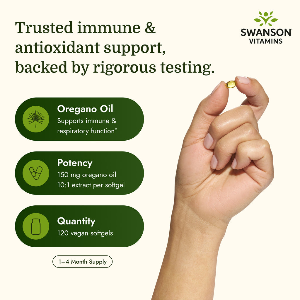 SW1016 | Oregano Oil infographic highlighting immune support, potency, quantity, and 1–4 month supply - Thumbnail