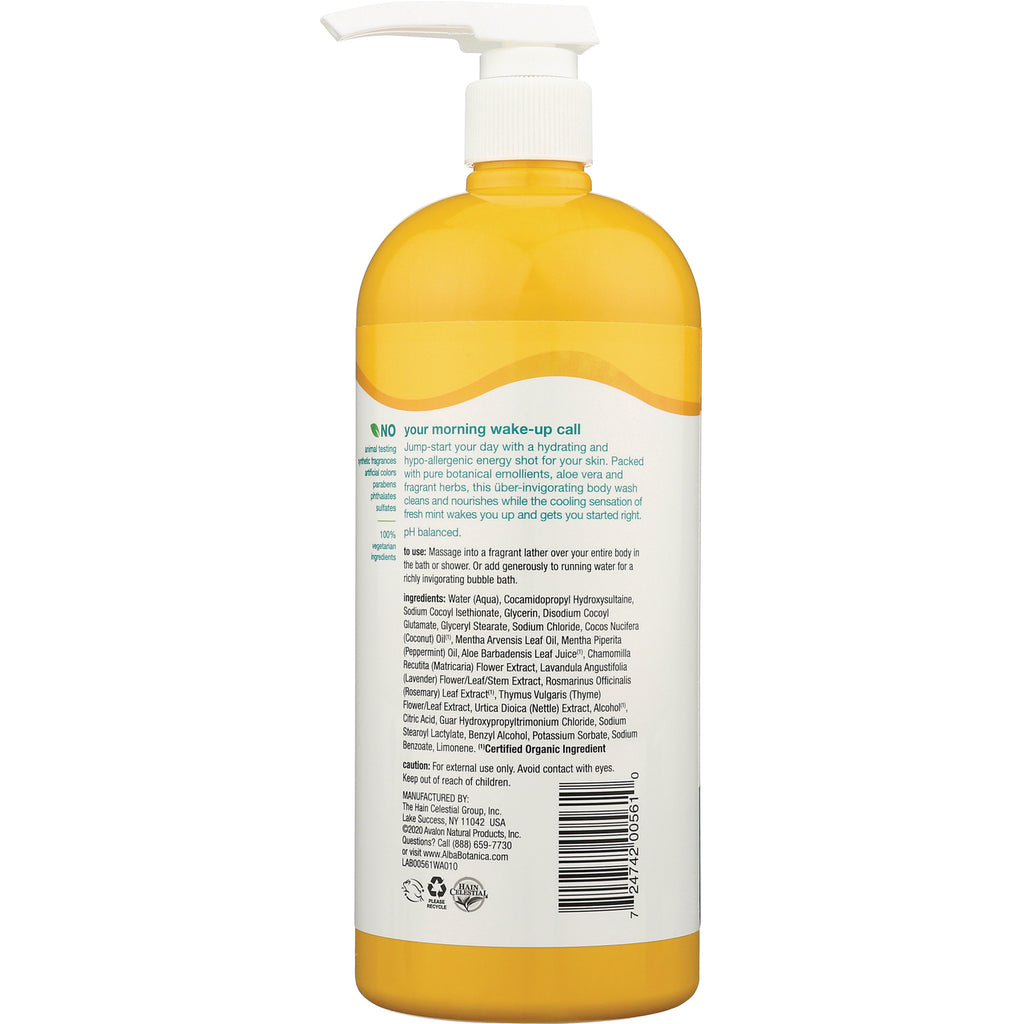 ABA061 | Back of yellow pump bottle showing 'your morning wake-up call' label, ingredients list and barcode - Thumbnail