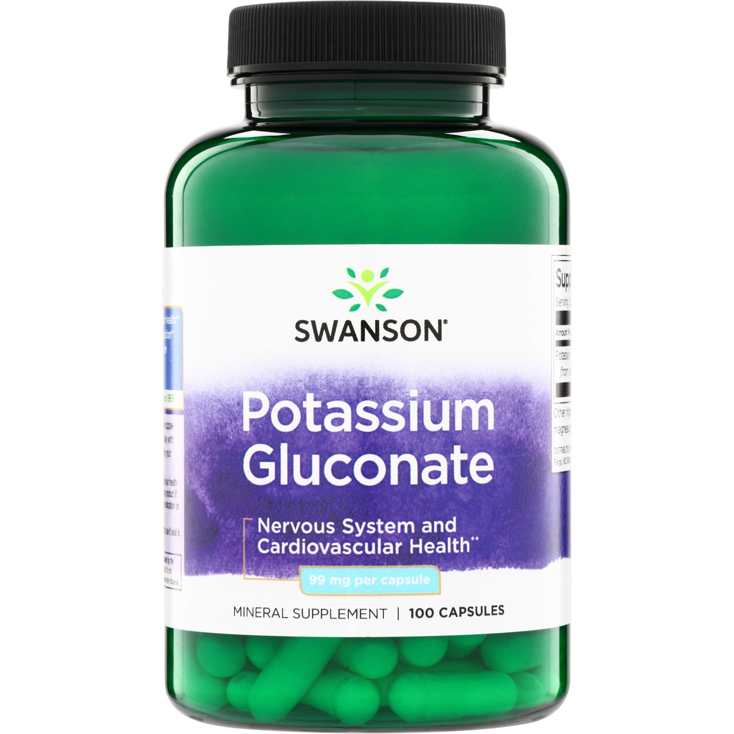 SW224 | Swanson Potassium Gluconate, 99 mg per capsule, 100 capsules bottle front