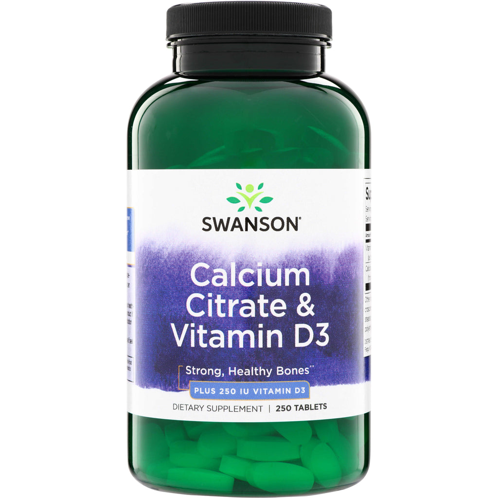 SW810 | Swanson Calcium Citrate & Vitamin D3 supplement bottle, Strong, Healthy Bones, plus 250 IU Vitamin D3, 250 tablets - Thumbnail